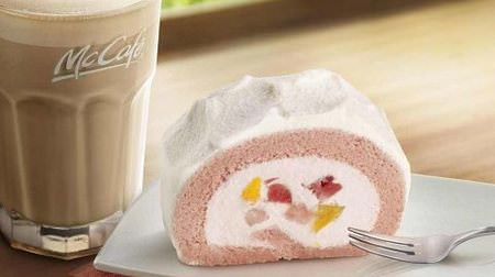 New regular "Strawberry & Thigh Luxury Roll Cake" at McCafé! With strawberry flavored cream and pulp