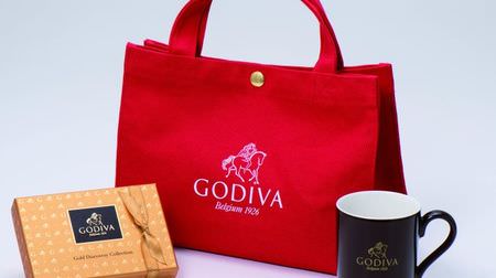 Godiva's year-end limited happy bag! A set of 6 chocolates, a mug, and a bright red tote