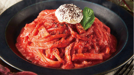 Fresh pasta with acai in PRONTO "Mascarpone and bright red beet tomato cream"