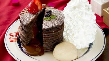 Thick chocolate melts in "Fondant Chocolat Pancake" Eggs'n Things for a limited time--with vanilla ice cream and whipped cream
