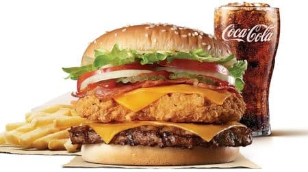 Burger King "Deluxe Chicken Wapper" for a limited time--a "maximum volume" burger with 100% grilled beef overlaid with chicken