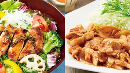 "Basil chicken salad set meal" "pork ginger set meal" at Ootoya --A heavy menu of meat and vegetables
