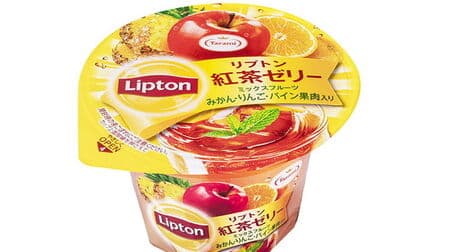 "Lipton Black Tea Jelly Mixed Fruit" Black tea jelly with fruits! Gorgeous scent and fresh sweetness