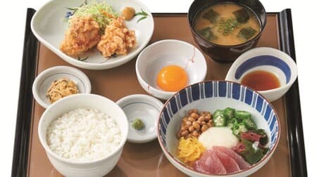 Yayoiken "Nebatoro rice and toriten set meal" Early summer menu that combines natto, tororo, okra, tuna, etc.! "Nebatoro small bowl"