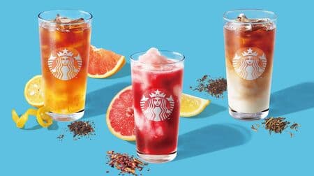 Starbucks "Pink Frozen Lemonade & Passion Tea" "Yuzu Citrus & Tea" "Hojicha & Classic Tea Latte" For a relaxing time!