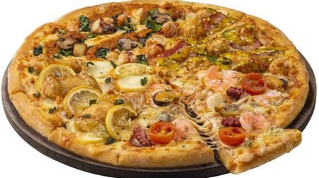 ドミノ・ピザ「夏のよくばりクワトロ」アヒージョ・バターチキンカレーなど4つの味が1枚に！デリバリーLを買うとMサイズ1枚無料