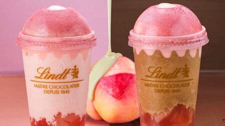 The first "Lindt Gorotto Peach x Peach Chocolat Drink" The second "Lindt Fragrant Earl Gray x Peach Chocolat Drink" Macaron "Delice Peach" too!