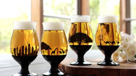 "Glass for watching the sunset" 4 types of glasses of Hong Kong, giraffe, Hawaii, camel & 4 types of glass shape of free glass, foam holding, hydrangea, pilsner