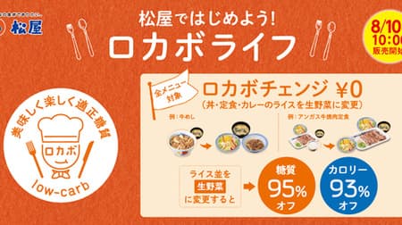 Matsuya "Rokabo Change" Color rice and change it to raw vegetables for free! 93% calories and 95% sugar cut