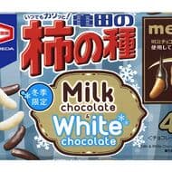 「73g 亀田の柿の種 ミルクチョコ＆ホワイトチョコ」明治チョコレートとの人気コラボ！香ばしく甘じょっぱい