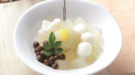 Funabashiya "Yuzu Shiratama Anmitsu" A refreshing scent of yuzu agar and yuzu peel with white honey!