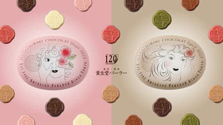 Shiseido Parlor "120th Anniversary Hanatsubaki Chocolat 5 Pieces" Palm-sized limited cans with illustrations by Ayao Yamana "Doux" "Epice"