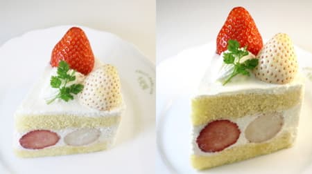 京橋千疋屋「紅白苺のショートケーキ」赤い “ゆめのか” と白い “パールホワイト” がたっぷり！