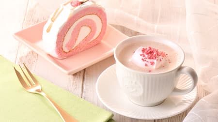 Cafe de Crea "Sakura Milk Tea", "Sorbage Sakura Hiwa - Peach Scent", "Sakura Roll Cake", "Deep Uji Green Tea Mont Blanc".