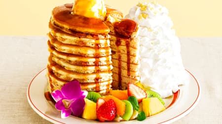 Eggs 'n Things "Anniversary Pancakes" - 10 layers of buttermilk-scented pancakes with 5 kinds of fresh fruits!