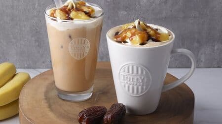 Tully's "Dates & Cacao Soy Latte," "Dates & Banana Royal Milk Tea," "Banana Chocolateista," "Dates & Cacao Raw Brownie Bar