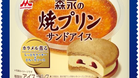 Morinaga Milk Industry "Morinaga's Yaki Pudding Sandwich Ice Cream" - custard ice cream sandwiched between caramel-scented cookies - "Morinaga's Yaki Pudding" image