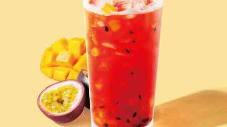 Starbucks Tea & Cafe "Tropical Mango Passionfruit & Tea" and "Tropical Mango Passionfruit & Tea Frappuccino