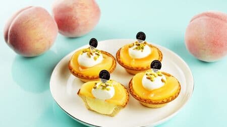 Pablo Mini "PABLO mini-Juicy Peach" Cheese Tart for early summer! Topped with yogurt whipped cream & pistachios!