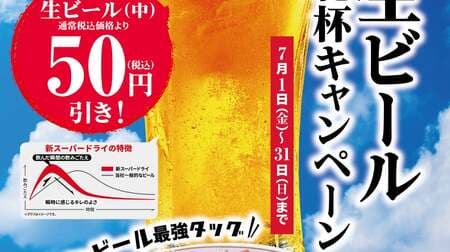 餃子の王将 “夏の生ビール乾杯キャンペーン”「生ビール（中） [新スーパードライ] 」50円引き！