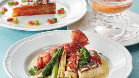 Royal Host "Seasonal Special: Seasonal Ingredients" "Caponata Torte with Crab and Colorful Vegetables" "Grilled Lobster and Sea Bream with Orange and Herb Cream Sauce ~"