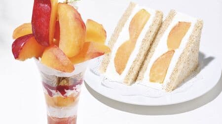 Ginza Kozy Corner "Kiyo's Parfait" and "Kiyo's Fruit Sandwich", premium quality plums as sweet as peaches.