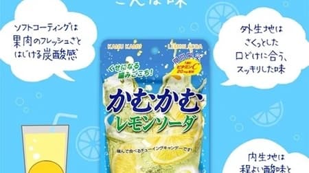 「かむかむレモンソーダ袋タイプ30g」三菱食品から 1粒あたりビタミンC20mg（レモン1個分）配合