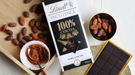Lindt "Excellence 100% Cacao" tablet chocolate with sweet aroma and velvety mouth feel.