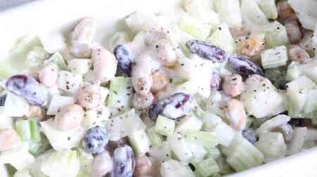 Recipe for Celery and Mixed Bean Salad! Fresh celery with the creamy taste of mayonnaise & yogurt!