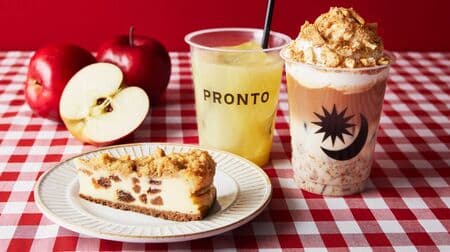 PRONTO "Apple Pie Tea Latte," "Selected Apple Juice of Origin," "Apple and Walnut Maple Cheesecake