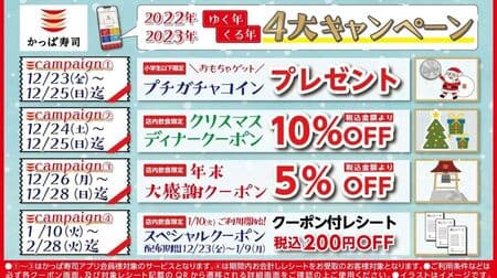 Kappa Sushi "Four Major Campaigns for the New Year" Free petit gacha coins, year-end coupons, etc.