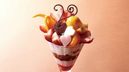 Valentine Parfait" and "Valentine Plate" at Takano Fruit Parlor: Enjoy heart-shaped cut strawberries and chocolate