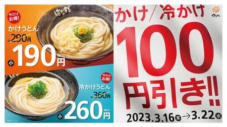 Hanamaru Udon "Kake Udon" 100 yen discount for one week only! For both in-store eating and To go!