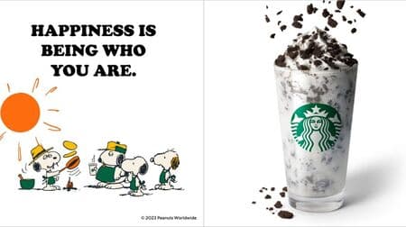 New Starbucks "Snoopy Vanilla Cream Frappuccino with Crushed Cookies" and "Charlie Brown Cappuccino with Brown Sugar".