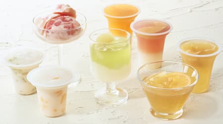 MUJI "cool snacks" "2-layer jelly, white peach & yogurt flavor", "freeze and eat, Amaou & yogurt flavor", etc.