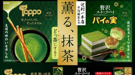 Lotte "Pie no Mi [Matcha Tiramisu]" and "Toppo [Selected Dark Matcha]" Uji matcha from Tsujiri Ichi Honten!