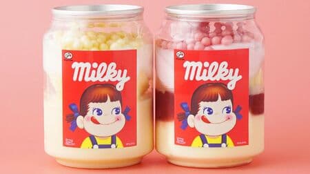 Sweets Can Fresh Milky-Style Mousse" Fujiya's Milky is now available in a cake tin! Flavors: "Milky" with condensed milk and "Strawberry" with strawberry sauce are available at the Cake.jp mail order site.