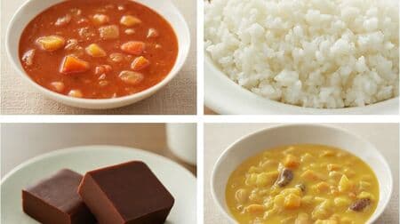 MUJI's "Stockpiled Rice White Rice," "Stockpiled Snack Chocolate Yokan," "Pumpkin Soup with 1/3 Day's Supply of Vegetables," and "Tomato Soup with 1/3 Day's Supply of Vegetables" for Disaster Preparedness Day, can be stored for a long time and are useful i
