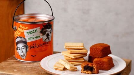 The Maple Mania "Maple Halloween Tin" bucket-shaped tin with No. 1 popular maple butter cookies & limited reissue maple chocolate cake