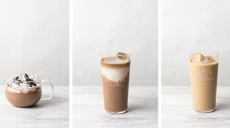 Godiva Cafe "G Chocolat Rich Cream", "Cafe Mocha Rich Chocolat", "Royal Milk Tea White Chocolat" 3 new drinks