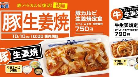 Matsuya: First "Pork Kalbi Ginger-yaki Teishoku" in 4.5 years and an unlikely new menu item, "Beef Ginger-yaki Teishoku" to be released on October 10! Pork Belly Kalbi Revival Festival [Part 2