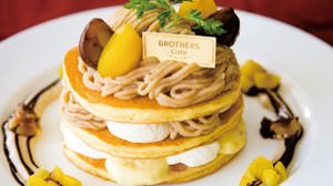 大阪ブラザーズカフェに「たっぷりマロンのモンブランパンケーキ」--渋皮栗と黄栗を贅沢に