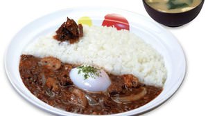 "Hashed beef" with "real" demiglace sauce in Matsuya--with a soft-boiled egg that melts ...