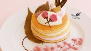 Spring is in full bloom on the plate! "Sakura mochi and sakura cream pancakes" from Brothers Cafe