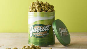 Spring only! Matcha flavored popcorn from Garrett--Limited design cans also available