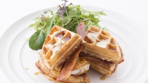 Sarabeth's first "unsweetened" waffle "Savory Waffle"-an addictive combo of cheese and bacon!