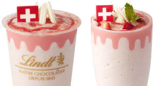 A cute pink commemorative drink "Lindt White Chocolate Strawberry Ice Drink" is now available at the Linz Cafe!
