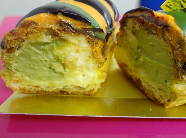 The choux pastry is packed with yuzu cream and matcha cream.