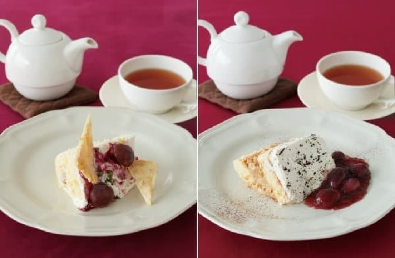 「ぶどうとマスカルポーネクリームのショートケーキ」（左）　　「ぶどうと紅茶のティラミス」（右）