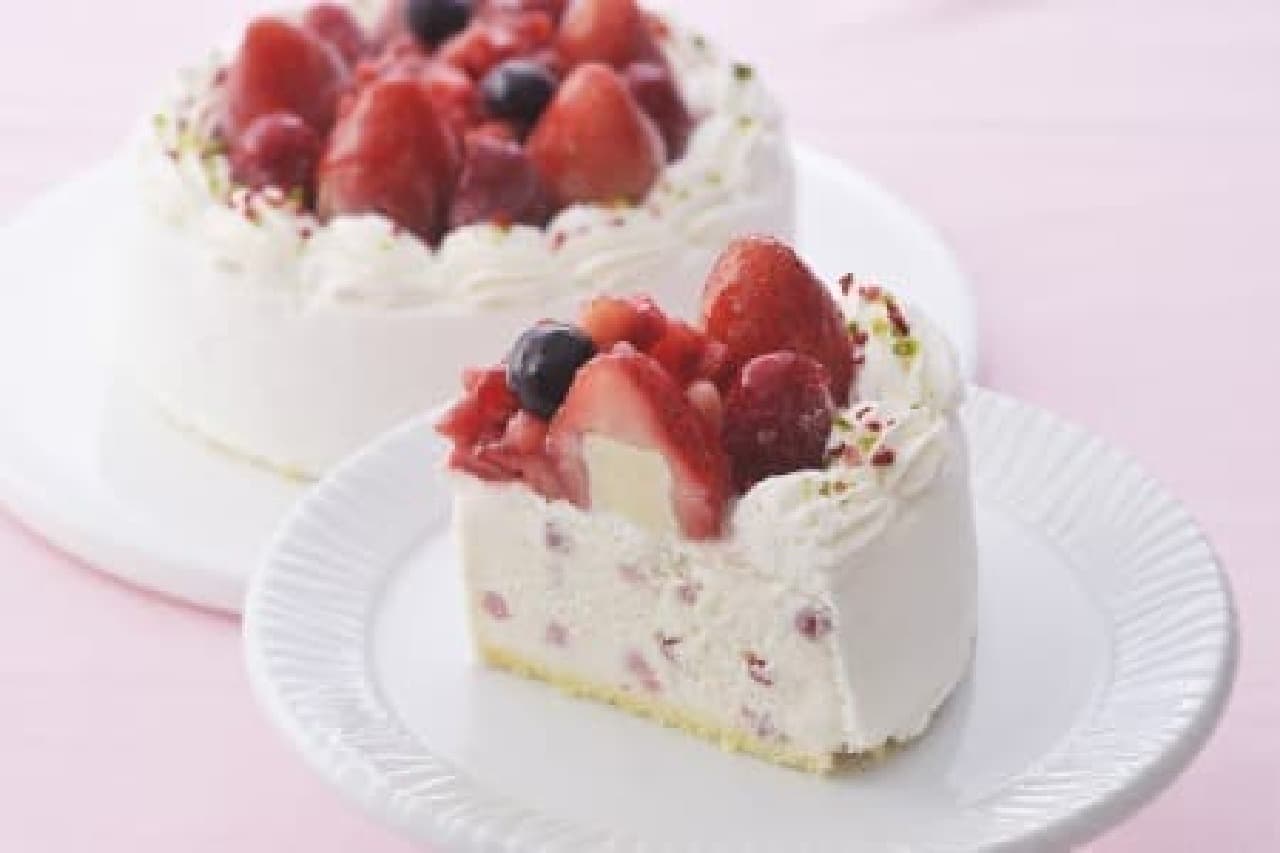 Frozen strawberries in vanilla ice cream